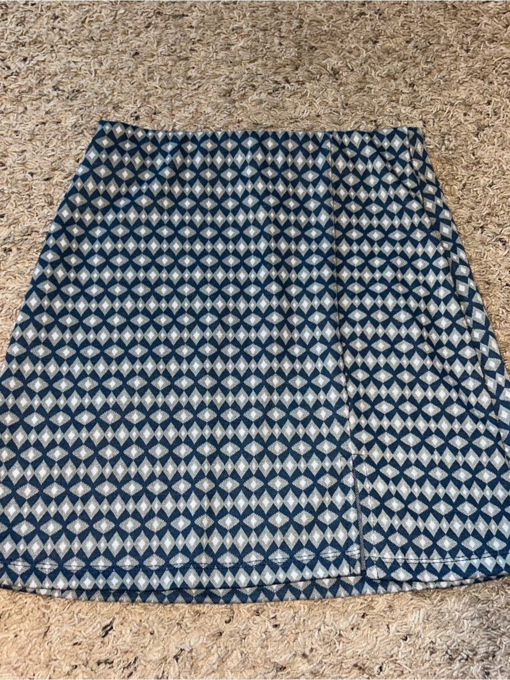 Hippie Rose Navy and Cream Diamond-Print A-Line Skirt